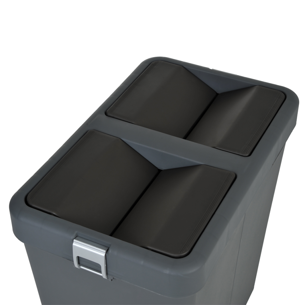 Відро для сміття подвійне 14+14л пластикове, з поворотною кришкою антрацит Відро для сміття подвійне 14+14л пластикове, з поворотною кришкою антрацит