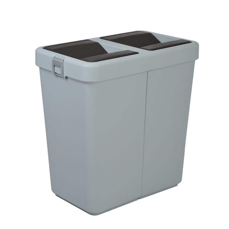 Мусорное ведро двойное 14+14л пластиковое, с поворотной крышкой серое