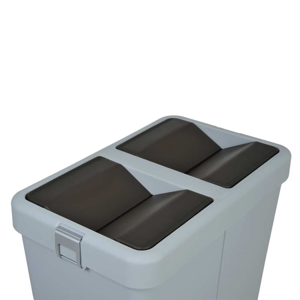 Мусорное ведро двойное 14+14л пластиковое, с поворотной крышкой серое Мусорное ведро двойное 14+14л пластиковое, с поворотной крышкой серое