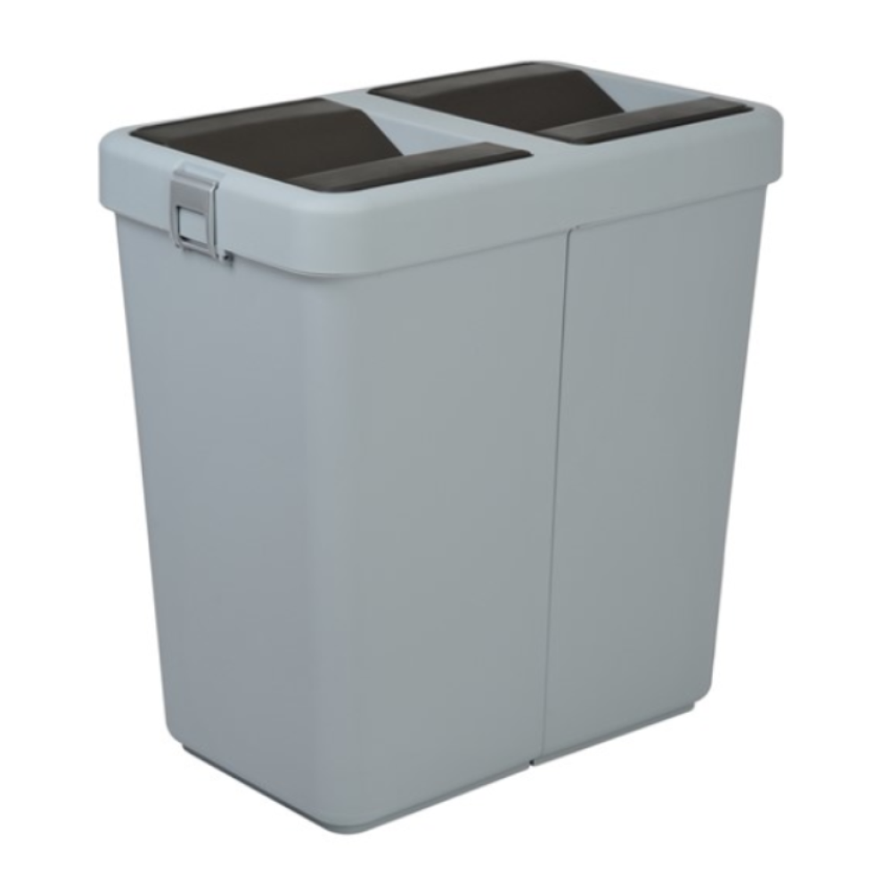 Мусорное ведро двойное 14+14л пластиковое, с поворотной крышкой серое Мусорное ведро двойное 14+14л пластиковое, с поворотной крышкой серое