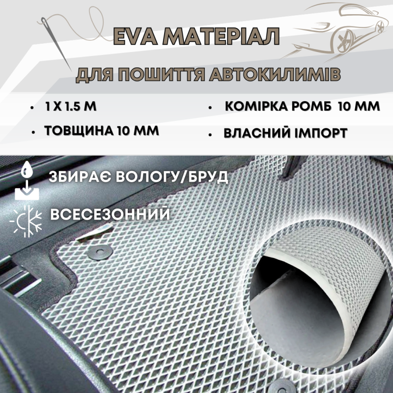 Листи EVA для автоковриків B0105, товщина 10мм, 100х150см, колір світло-сірий